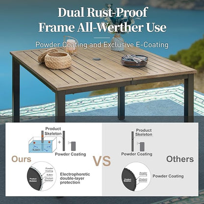 Patio Table and Chairs Set of 4, All-Weather Breathable Textilene Patio Chair with Gourd-Shaped Armrests, 42x42 Wood-Like Table with Umbrella Hole, 5 Pcs Metal Frame Patio Dining Set