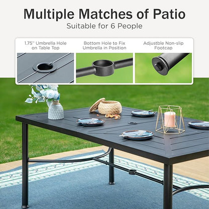 PHI VILLA 7 Piece Outdoor Patio Dining Set, 6 Swivel Patio Chairs & 1 Rectangular Large Metal Table, All Weather Dining Furniture Set for Lawn Garden (Gray)