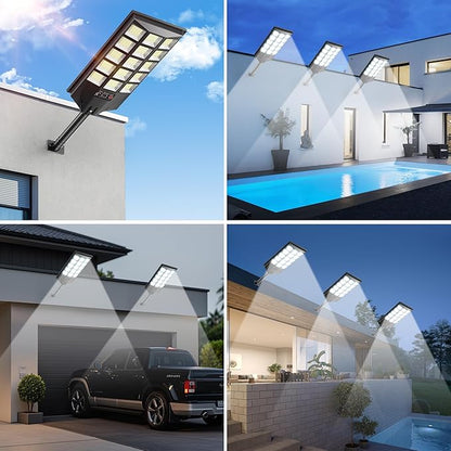 Solar Lights Outdoor for Outside, Waterproof Solar Street Lights Outdoor, 6500K Dusk to Dawn Security Flood Lights Motion Sensor with Remote Control for Yard, 4 Pack