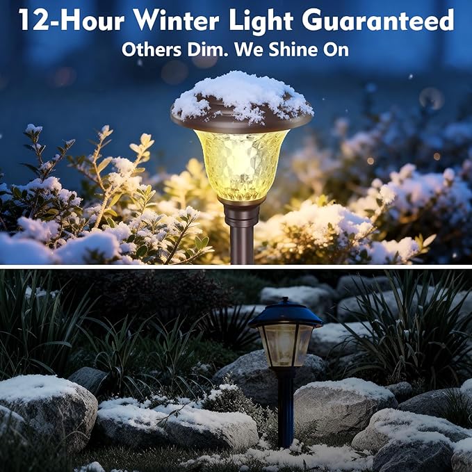 BEAU JARDIN 8 Pack Solar Pathway Lights Stainless Steel Outdoor Solar Powered Waterproof Glass High Lumen for Garden Landscape Path Yard Walkway Patio Driveway Outside White Color Changing Bronze