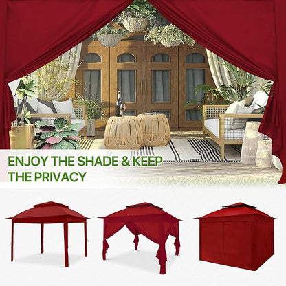 COOS BAY 11x11 Pop-up Instant Gazebo Tent with 4 Sidewalls Outdoor Canopy Shelter with Carry Bag, Stakes and Ropes, Red