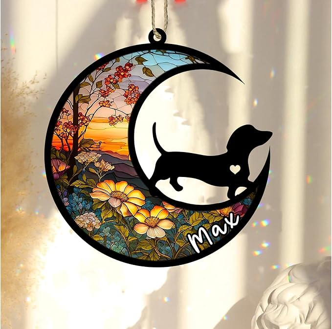 Personalized Dog Memorial, Custom Name Dachshund Dog Christmas Ornament with Name, Custom Breeds, Pet Loss Light Catcher, Gifts for Lovers Loss of Pet Sympathy on Mothers Day Christmas