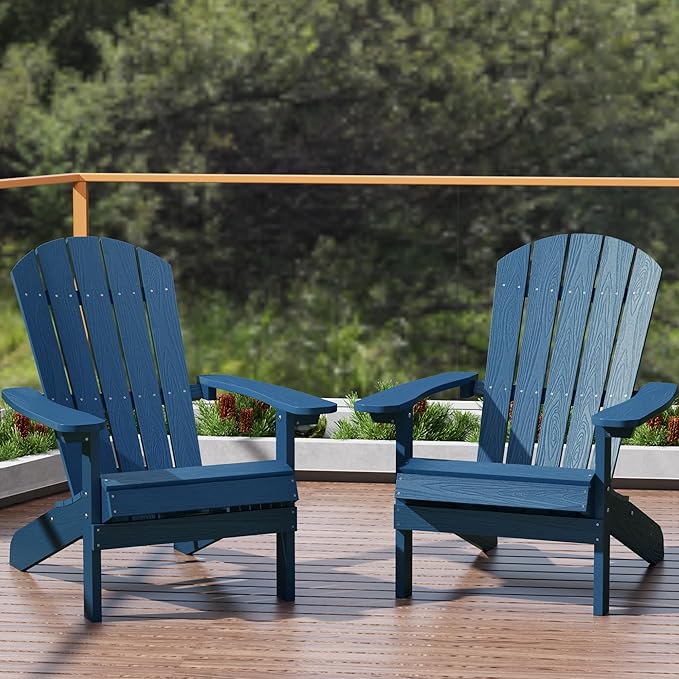 YEFU Adirondack Chairs Set of 2 Plastic Weather Resistant, Outdoor Chairs 5 Steps Easy Installation, Like Real Wood, Widely Used in Outdoor, Patio, Lawn, Fire Pit, Deck, Outside, Chairs (Navy Blue)