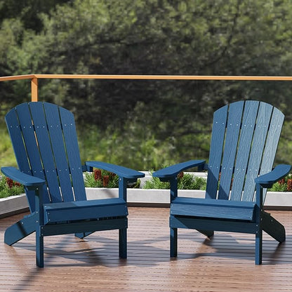 YEFU Adirondack Chairs Set of 2 Plastic Weather Resistant, Outdoor Chairs 5 Steps Easy Installation, Like Real Wood, Widely Used in Outdoor, Patio, Lawn, Fire Pit, Deck, Outside, Chairs (Navy Blue)