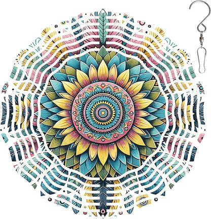 Mandala Wind Spinner for Yard and Garden 3D Stainless Steel Wind Spinner Unique Gift Outdoor Metal 10 inch 3D Mandala Wind Sculptures with Unique Visual Effect