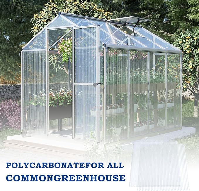 BPS 6Pcs 24'' (W) x 64'' (L) x 0.16'' Polycarbonate Panels, Waterproof UV Protected Reinforced Sheets, Outdoor Greenhouse and Gazebo Covering, Twin-Wall Clear Sheets