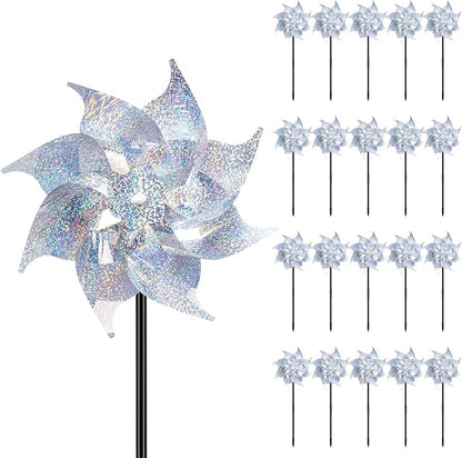 20pack Garden Pinwheels,Reflective Pinwheelsfor Yard and Garden,Whirligigs Wind Spinners(Silver),DlY Assembly Required