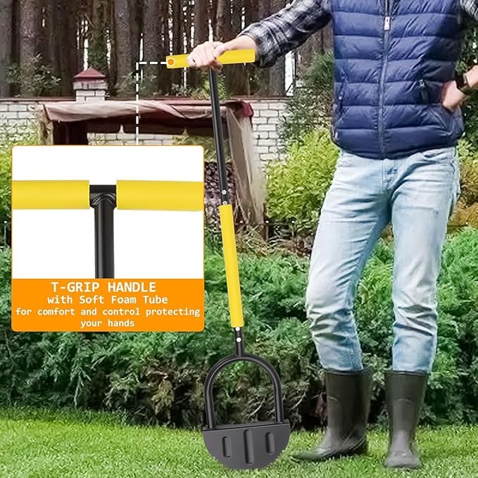Manual Edger Lawn Tool 37-inch, Half Moon Edger Chopper Lawn Tool with V-Shape Serrated Blade,Solid Steel Lawn Edger Tool with Soft T-Grip and Wide Footplate for Sidewalk,Grass,Yard,Landscape