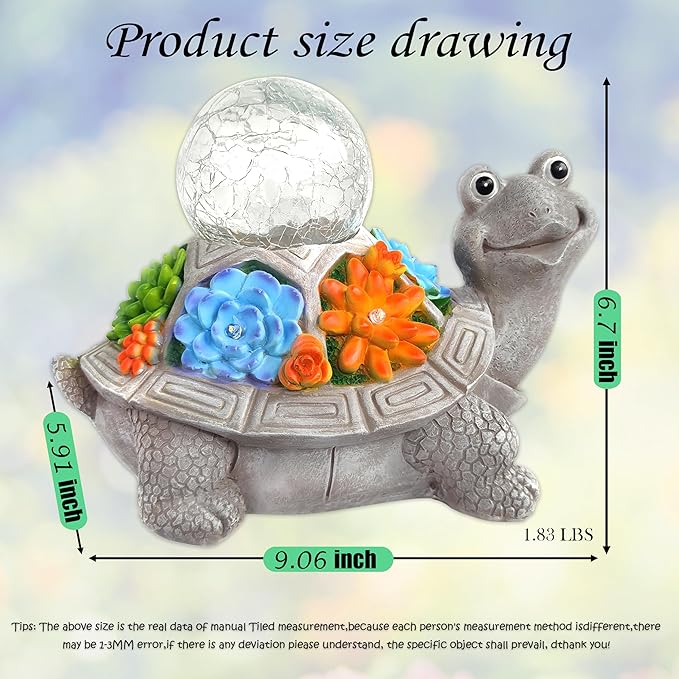 JOYBEE Solar Turtle Garden Statue Outdoor Decor-Turtle Solar Figurines Lights Decorations for Patio Yard Lawn Ornaments-Turtle Gifts for Birthday Easter Housewarming(Color)