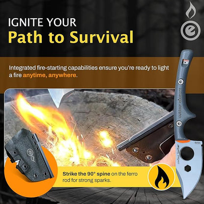 OUTDOOR ELEMENT Contour Feather Survival and Culinary Knives – VG10 Steel Fixed Blade with Fire Starter, Hex Driver, Knife Sharpener, Sheath & Built in Whistle - Built For Camping & Outdoor Adventure