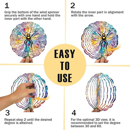 Bee Wind Spinner, 3D Hanging Stainless Steel Garden Spinner, Wind Spinner Hanging for Outdoor & Indoor Décor, Unique Gifts for Yard Garden Decoration or Patio Décor (Bee)