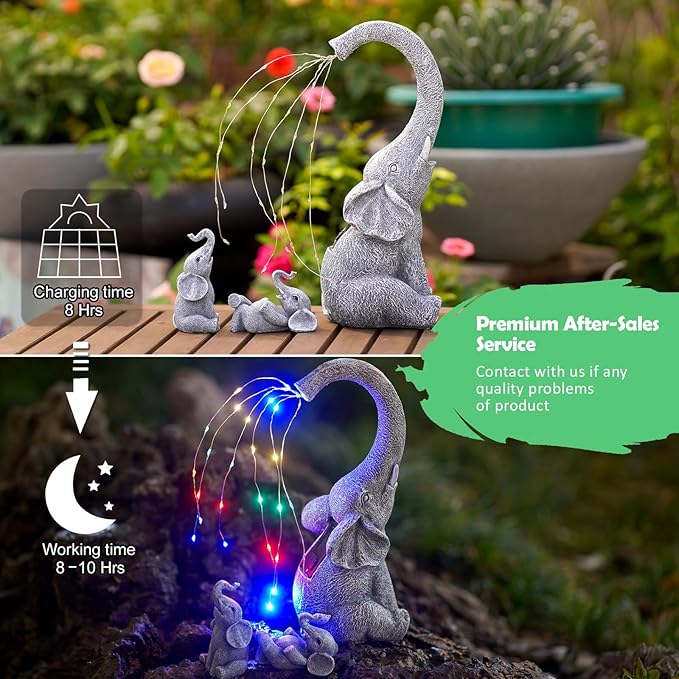 Qeeman Elephant Statues for Garden Decor: Outdoor Sculptures for Lawn Ornaments - Porch Patio Balcony Front Yard Birthday Gifts for Mom Grandma Women