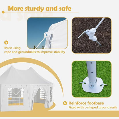 20x15 FT Heavy Duty Party Tent, White Outdoor Canopy with 7 Windows & 1 Door, Waterproof UV Protection Wedding Event Tent for Parties, Picnics, and Commercial Use