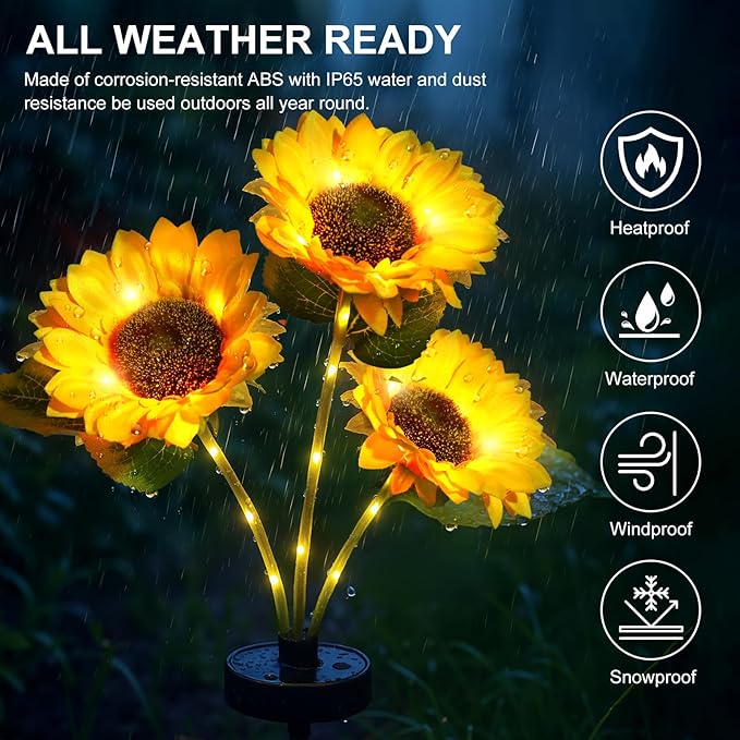 Solar Flowers Lights - Upgraded Outdoor Sunflowers Flowers Lights, Waterproof Outdoor Solar Lights for Garden, Patio, Backyard,Party and Office (Sunflowers, 2)