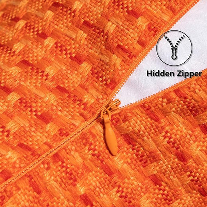 Kevin Textile Fall Outdoor Waterproof Throw Pillow Covers Pack of 2 Weaving Texture Water Resistant Outside Decorative Cushion Covers for Garden Patio Tent Balcony Bench Couch Sofa 18x18 Inch, Orange