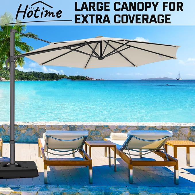 Hotime 10ft Patio Umbrella Outdoor Patio Windproof and Height adjustable, Heavy Duty Aluminum Round Offset Patio Umbrella Cantilever Pool Umbrella with 360°Rotation for Garden Deck Pool, Beige