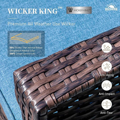 Patio Wicker Swivel Chairs Set of 2, Outdoor High Back Chairs with 5.5" Waterproof Cushions, Outdoor Furniture Set for Deck Porch and Yard, Peacock Blue