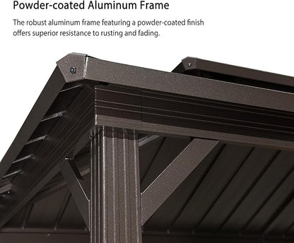 PURPLE LEAF 6.5' X 12' Hardtop Grill Gazebo for Patio Permanent Metal Roof with 2 Side Shelves Deck Yard Tent Aluminum Garden Outside Sun Shade Outdoor BBQ Canopy