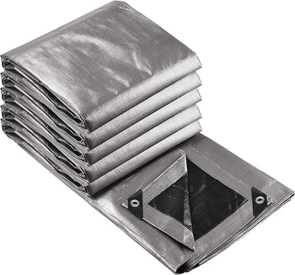 Yescom 30x40FT 14 Mil Heavy Duty Reinforced Poly Tarp Reversible Waterproof Tarpaulin Ground Sheet Cover Reversible Silver Black Tarps
