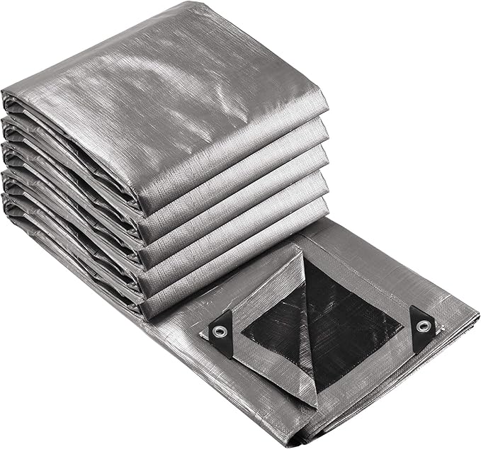 Yescom 20x30FT 14 Mil Heavy Duty Reinforced Poly Tarp Reversible Waterproof Tarpaulin Ground Sheet Cover Reversible Silver Black Tarps