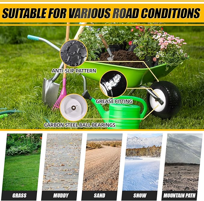 MZREXN 14.5" Wheelbarrow Tire Flat-Free 3.00/3.25/3.50/4.00-8" Solid Tire and Wheel with 3"-7" Centered Hub, 3/4" & 5/8" Bearings Replacement for Hand Truck/Dolly/Utility Cart/Garden Cart 2PCS White