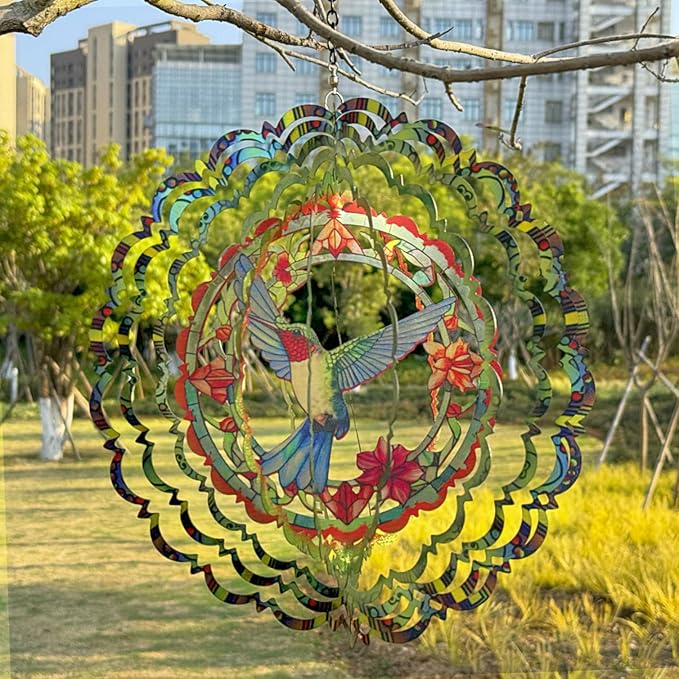 Wind Spinners Outdoor Hummingbird Decorations - Birthday Gifts for Women Mom Grandma, Hanging 12 inch 3D Sculptures for Garden Decor for Outside, Patio, Yard