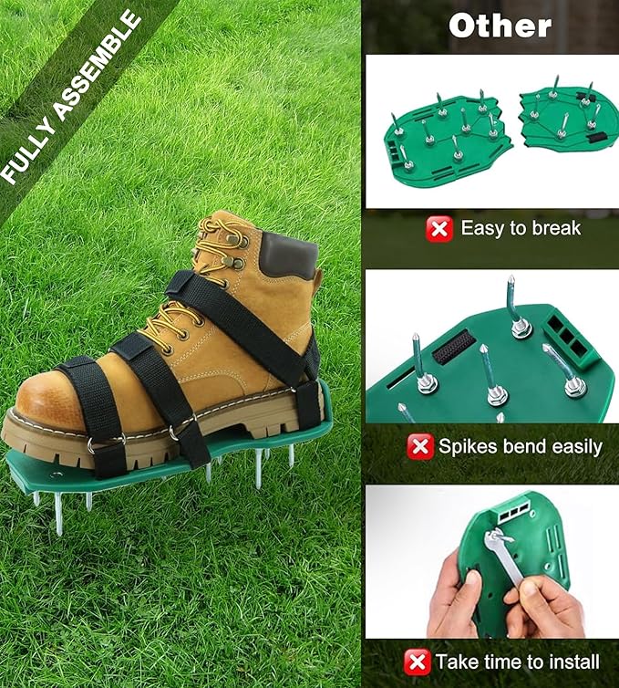 Blueash Lawn Aerator Shoes for Grass, Aerator Shoes for Lawn Aeration 2" Spikes, Aeration Shoes for Lawn with Adaptable Straps for All Shoe Sizes