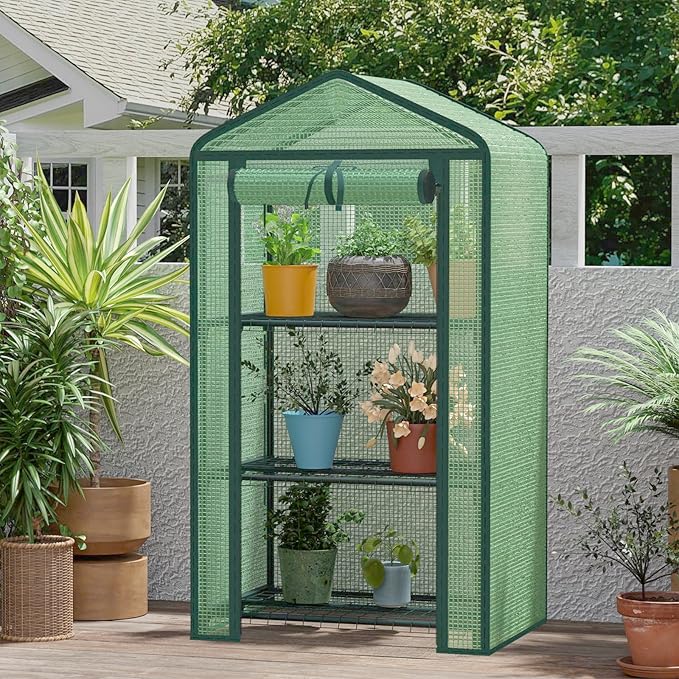 Greenhouse for Indoor Outdoor, Small Plastic Plant Green House 3-Tier Rack Stand Portable Greenhouses with Durable PE Cover for Seedling