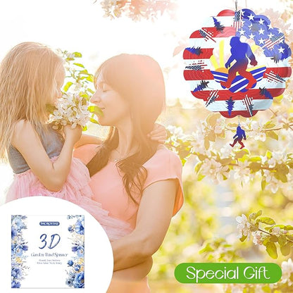 Bigfoot Wind Spinners Gift Patriotic Sasquatch Gifts for Women Men, 12 Inch Outdoor Metal 3D Wind Spinner Garden Yard Decor