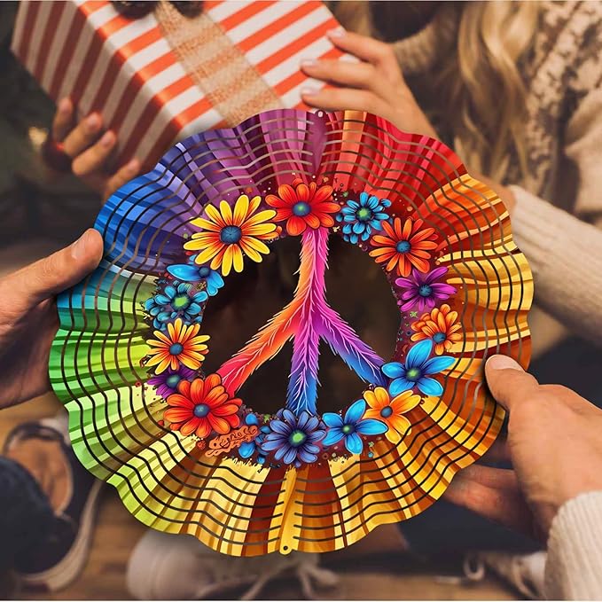 Peace Flower Wind Spinner, Peace Flower Wind Spinner Hanging for Yard and Garden, Unique Gift Wind Spinner, 3D Hanging Wind Spinner Outdoor