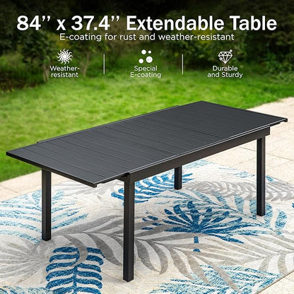 PHI VILLA 9 Piece Outdoor Dining Set, All Weather Furniture Patio Table and Chairs for 8 with Adjustable Lightweight Patio Folding Dining Chairs (Grey) & Extendable Metal Table for Garden, Yard