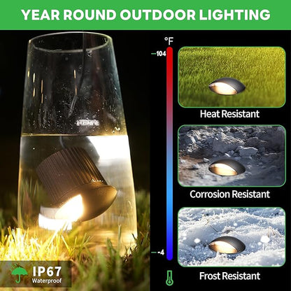Outdoor Well Lights - Warm White & Cool White 12V Ground Fixture, IP67 Waterproof LED Hard-Wired Inground Directional Landscape Lighting, ORB Aluminum for Path Backyard House 3W 170LM 6 Pack