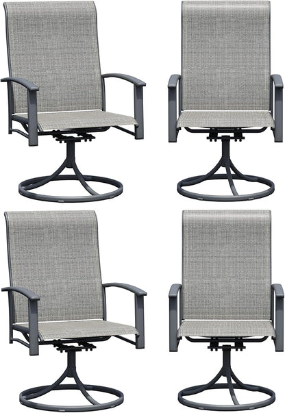 Patio Swivel Chairs Set of 4, Outdoor Swivel Chairs with Armrest, High Back Patio Chair with Metal Frame, All-Weather Outdoor Dining Chair for Deck, Porch and Lawn, Grey