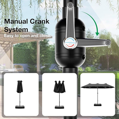 Joyside 15FT Large Patio Umbrella with Base Included, Outdoor Double Sided Umbrella, Rectangle Umbrella with Crank Handle, 12 Sturdy Ribs for Deck, Porch and Pool