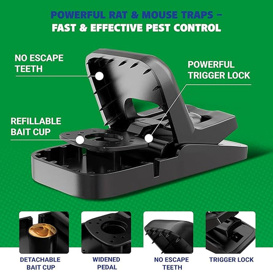 Mouse Traps Indoor for Home - 6 Pack Reusable Rat Trap, Touch-Free Snap Trap, Heavy Duty Mouse Catcher for Indoor & Outdoor Use, Instantly Kill Mice and Rodents