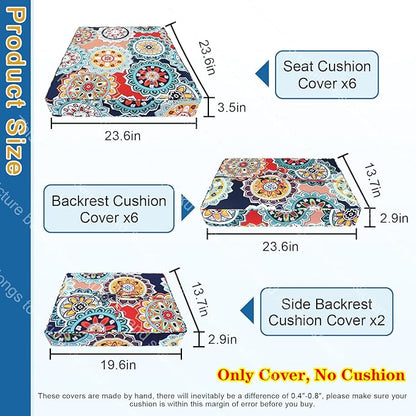 14 PCs Patio Cushion Covers for 7 PCs Outdoor Furniture Sectional Seating Sets Water Resistant Plus 2 Throw Pillows (Mandala, 23.6 * 23.6 * 3.5 in-14)