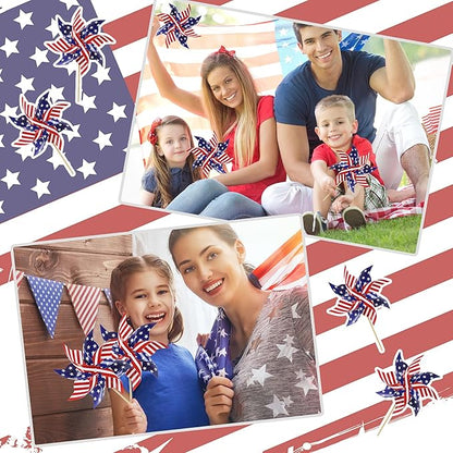 HOOSUN 12Pcs American Flag Patriotic Pinwheels for Yard and Garden,Red White and Blue Pinwheels Patriotic Decorations,Garden Wind Spinners Outdoor Veterans Day Decorations Pinwheel for Kids,Lawn,Patio