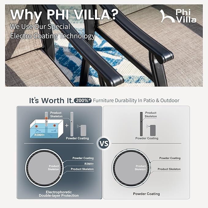 PHI VILLA Patio Dining Set for 8,Extra Large Square Metal Table with 1.9" Umbrella Hole and 8 Textilene Dining Chairs,Breathable,Waterproof,Durable and Sturdy,Outdoor Table and Chairs for Outside