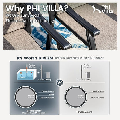 PHI VILLA Patio Dining Set for 8,Extra Large Square Metal Table with 1.9" Umbrella Hole and 8 Textilene Dining Chairs,Breathable,Waterproof,Durable and Sturdy,Outdoor Table and Chairs for Outside