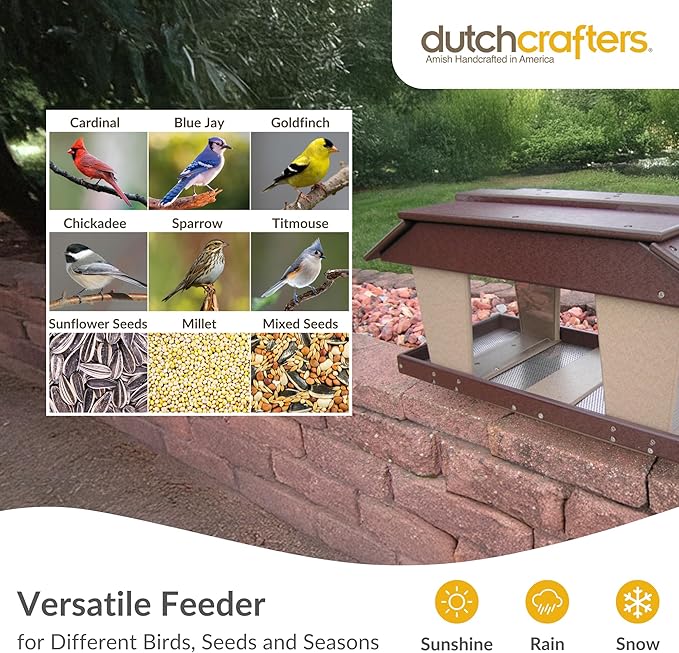 DutchCrafters Poly Post Mount Extra Large Double Hopper Bird Feeder, Outdoor Wild Bird Feeder for Outside, USA Amish Made (Turf Green & Weatherwood)