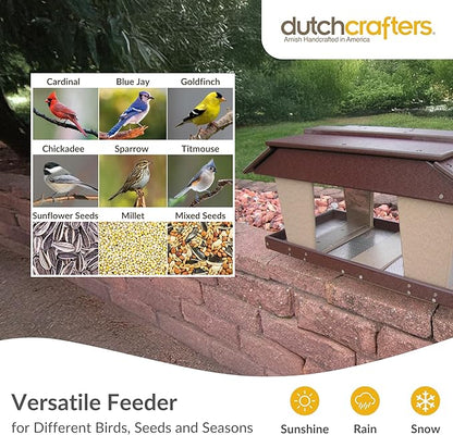 DutchCrafters Poly Post Mount Extra Large Double Hopper Bird Feeder, Outdoor Wild Bird Feeder for Outside, USA Amish Made (Turf Green & Weatherwood)