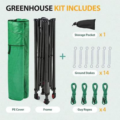 EAGLE PEAK Instant Pop-up Greenhouse, Indoor Outdoor Plant Gardening Green House, Roll-Up Zipper Doors and Side Windows, Walk in 8x6 ft, PE Cover, Green/Clear