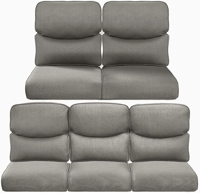 Pop 22x25/22x24 Outdoor Cushions for Patio 5 Piece Set - Set of 5 Water-Resistant Replacement Cushion for Wicker Rattan Rocking Swivel Chairs Loveseat Couch Sectional Sofa - Grey/Smile