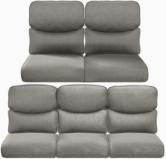 Pop 22x25/22x24 Outdoor Cushions for Patio 5 Piece Set - Set of 5 Water-Resistant Replacement Cushion for Wicker Rattan Rocking Swivel Chairs Loveseat Couch Sectional Sofa - Grey/Smile