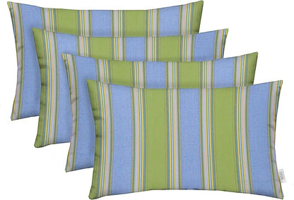 RSH DECOR: Sunbrella Lumbar Throw Pillows Set of 4 | 20" x 12" | Water and Fade-Resistant Performance Fabric | Outdoor Pillow Covers with Down-Alternative Inserts | Bravada Limelight