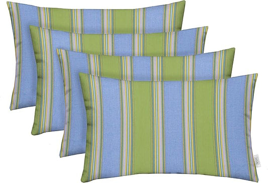 RSH DECOR: Sunbrella Lumbar Throw Pillows Set of 4 | 20" x 12" | Water and Fade-Resistant Performance Fabric | Outdoor Pillow Covers with Down-Alternative Inserts | Bravada Limelight