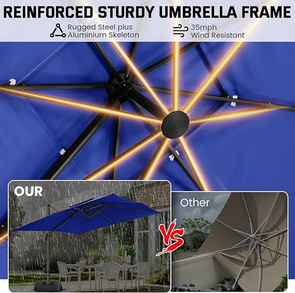 Hotime 10ft Patio Cantilever Umbrella Deck Offset Double Roof Umbrellas,sombrillas de patio Large Rectangular tilt umbrella with 360°Rotation&Heavy-Duty Aluminum Frame,for Poolside Garden,Dark Blue