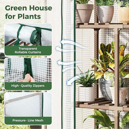 Bamworld Mini Greenhouse for Outdoor 3-Tierd Reusable Portable Warm House with PE Cover Compact Garden and Backyards Portable Rack with Sturdy Eucalyptus Frame Winter-Proof for Plant Protection
