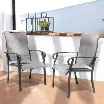 NUU GARDEN Patio Dining Chairs Set of 2, All Weather Textilene Patio Chairs,Powder-Coated Metal Frame Outdoor Patio Bistro Dining Chairs for Lawn Garden Backyard, Light Gray