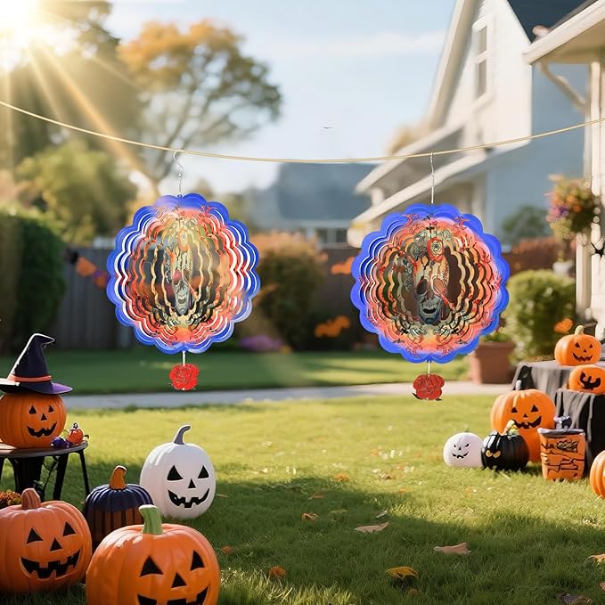 Halloween Wind Spinners Outdoor, 3D Skull Butterfly Wind Spinner 14x12 inches, Kinetic, Stainless Steel Metal, Halloween Decorations Outdoor, Yard Decor, Gift
